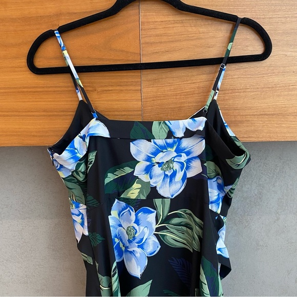 Banana Republic Black Strappy Blue Floral Asymmetrical Dress, Size 6 Petite - Picture 12 of 14